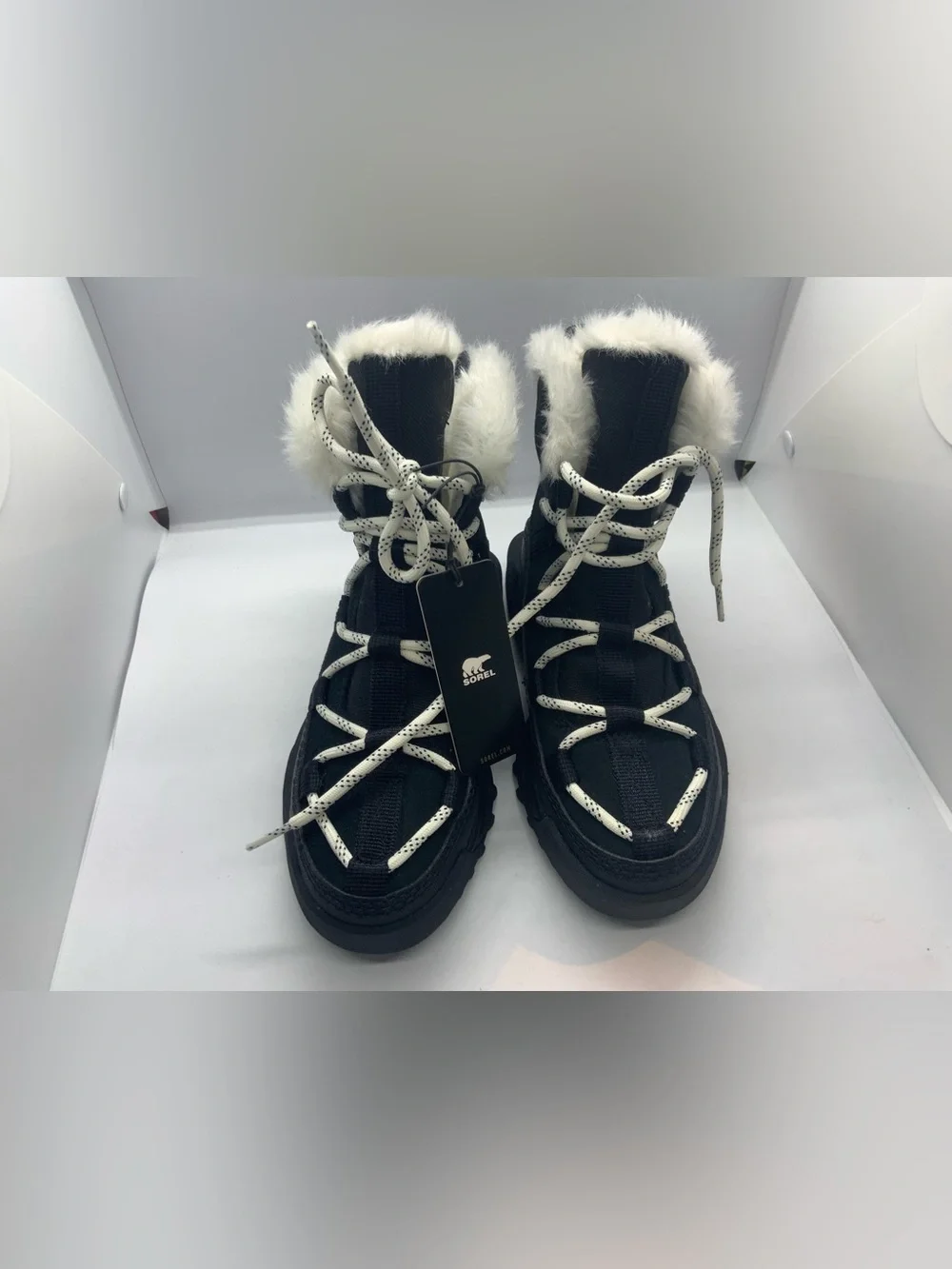 Sorel ONA RMX Glacy Plus WP waterproof fleece lined suede snow boots in black an